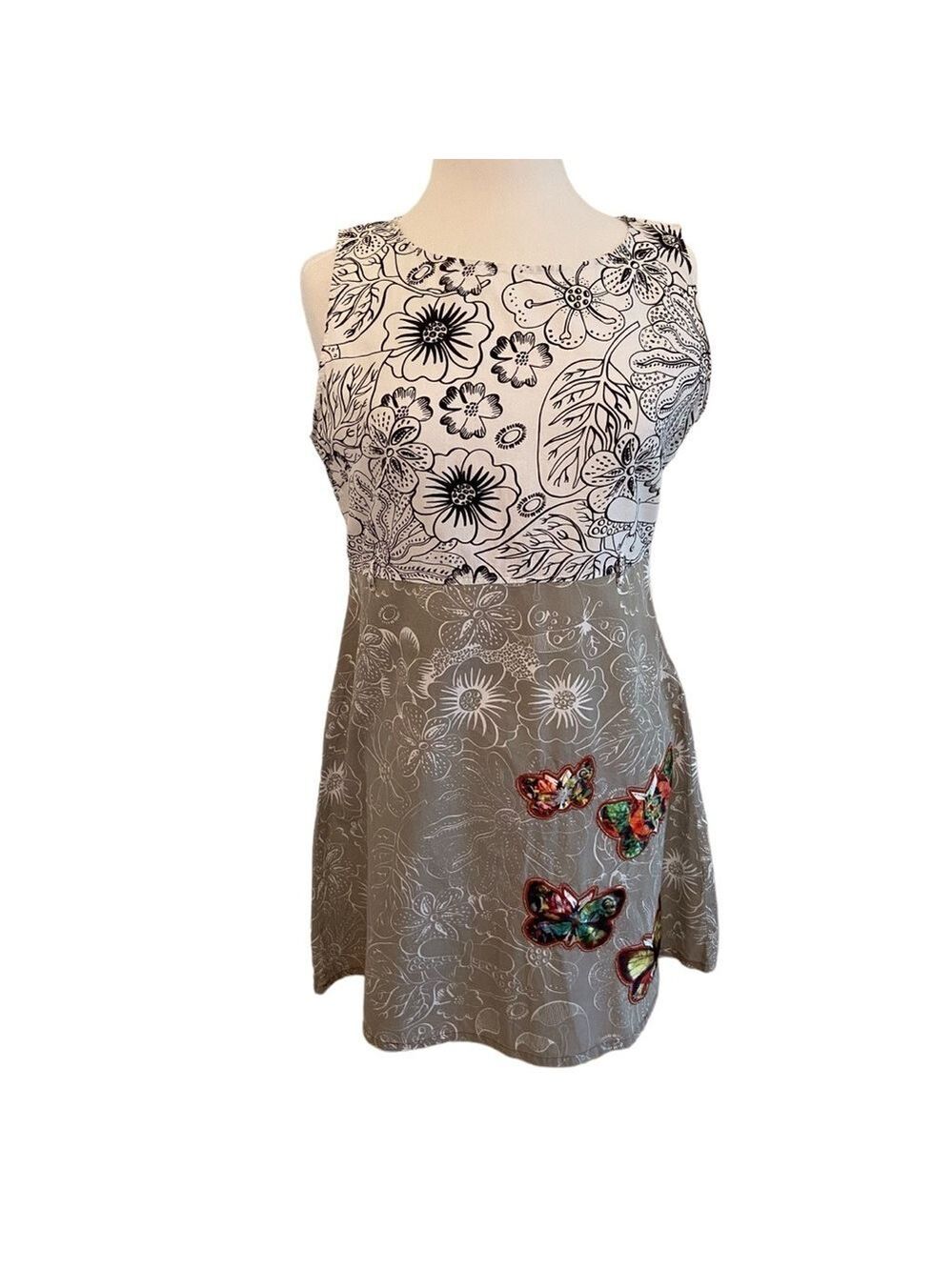 Smash sheath dress white tan beige butterflies color block sleeveless size XL